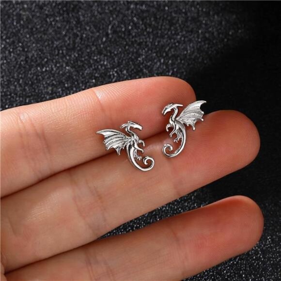 Elegant Dragon Stud Earrings | Mythical Grace & Fierce Elegance - Picture 2 of 2